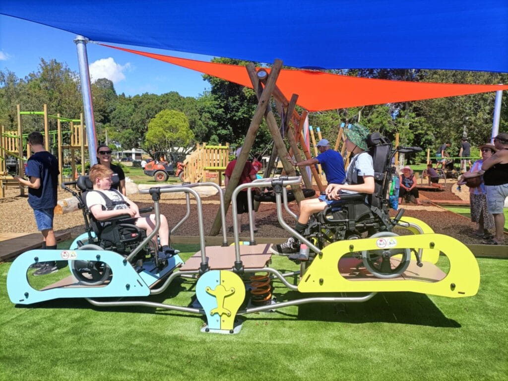 Alex and Jack on the wheelchair accessible seesaw part funded by our charity Children with Disability NZ Alex and Jack on the wheelchair accessible seesaw part funded by our charity Children with Disability NZ